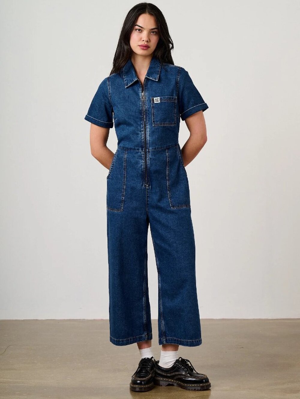 Lucy and Yak Ragan - Denim Jumpsuit in Mid Wash Blue Size 6 Petite